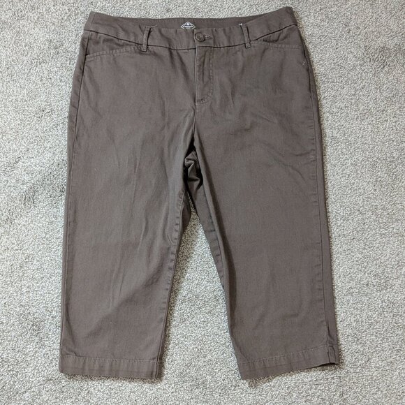 St. John's Bay Pants - ST JOHN'S BAY Brown Twill High Rise Front Zip Capris; Size 14